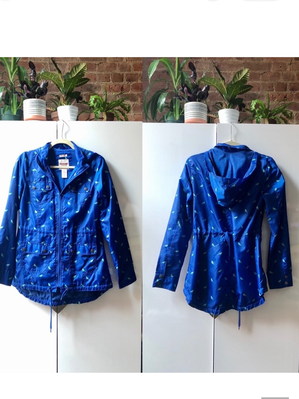 Mossimo Supply Co. Blue Hooded Lightweight Utility Jacket with Bird Print - Picture 6 of 6